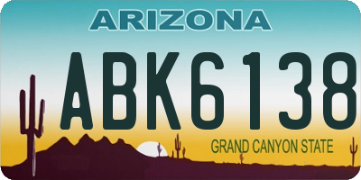 AZ license plate ABK6138