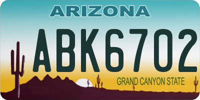 AZ license plate ABK6702