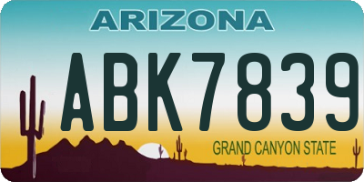 AZ license plate ABK7839