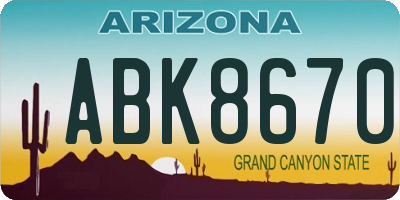 AZ license plate ABK8670