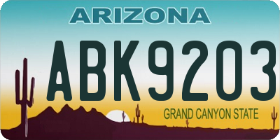 AZ license plate ABK9203