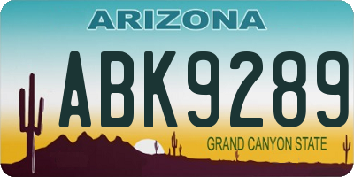 AZ license plate ABK9289