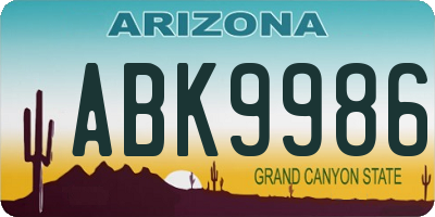 AZ license plate ABK9986