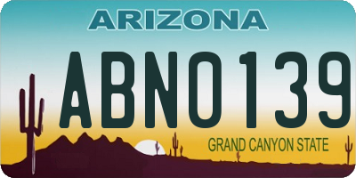 AZ license plate ABN0139