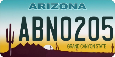AZ license plate ABN0205