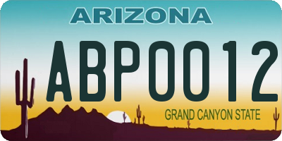 AZ license plate ABP0012