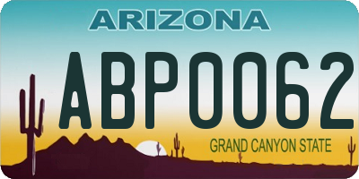 AZ license plate ABP0062