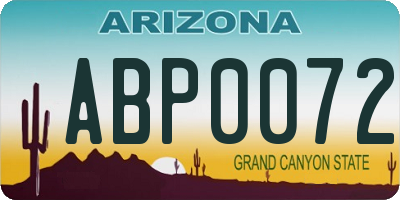 AZ license plate ABP0072