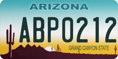 AZ license plate ABP0212