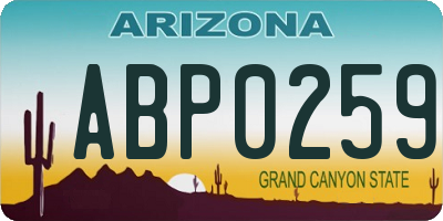 AZ license plate ABP0259
