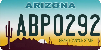 AZ license plate ABP0292