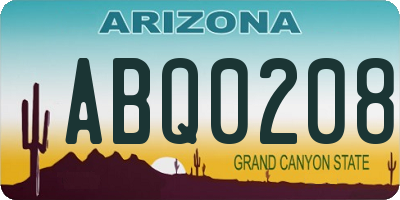 AZ license plate ABQ0208