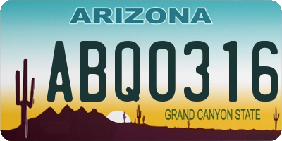 AZ license plate ABQ0316