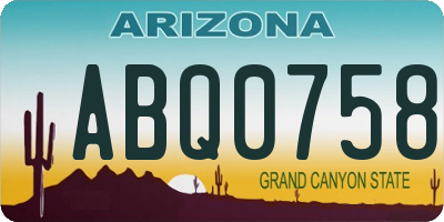AZ license plate ABQ0758