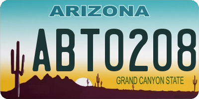 AZ license plate ABT0208
