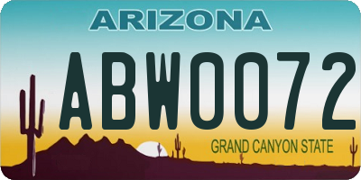 AZ license plate ABW0072