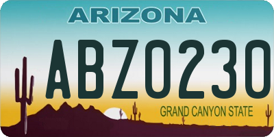 AZ license plate ABZ0230