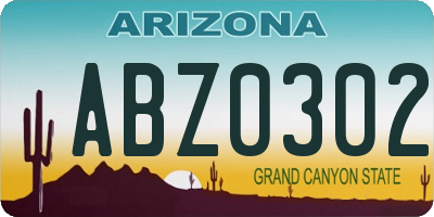 AZ license plate ABZ0302