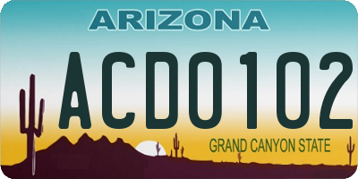 AZ license plate ACD0102