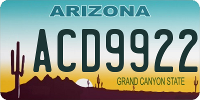 AZ license plate ACD9922