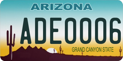 AZ license plate ADE0006