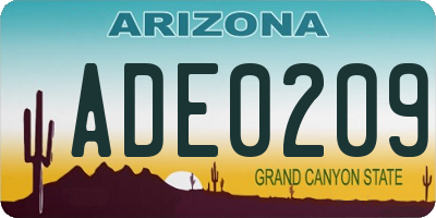 AZ license plate ADE0209