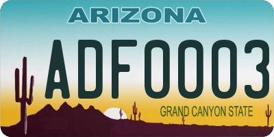 AZ license plate ADF0003
