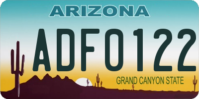 AZ license plate ADF0122