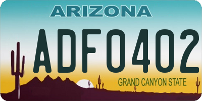 AZ license plate ADF0402