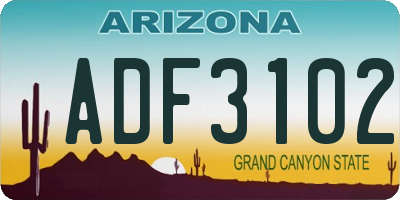 AZ license plate ADF3102