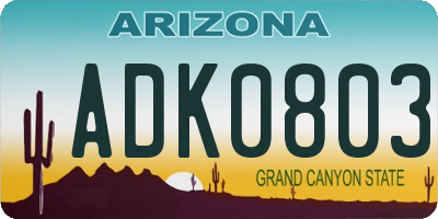 AZ license plate ADK0803