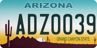 AZ license plate ADZ0039