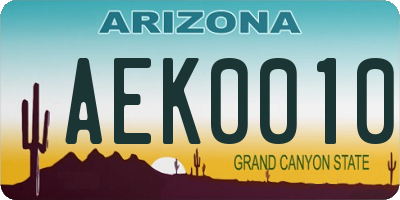 AZ license plate AEK0010