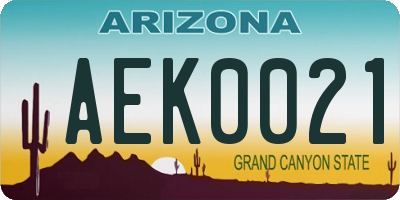AZ license plate AEK0021
