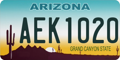 AZ license plate AEK1020