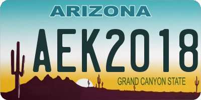 AZ license plate AEK2018