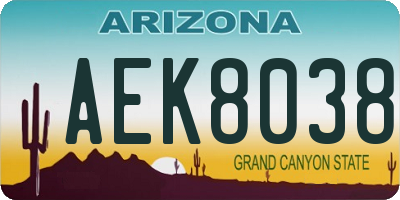 AZ license plate AEK8038