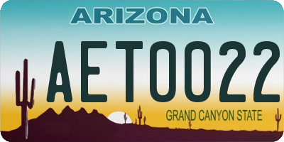 AZ license plate AET0022