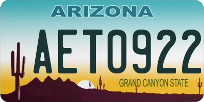AZ license plate AET0922
