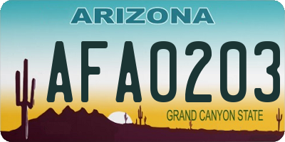 AZ license plate AFA0203