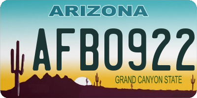 AZ license plate AFB0922