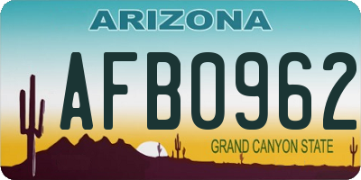 AZ license plate AFB0962