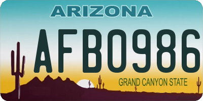 AZ license plate AFB0986