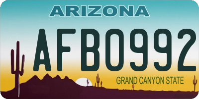 AZ license plate AFB0992