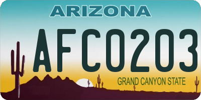 AZ license plate AFC0203