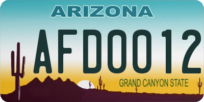 AZ license plate AFD0012