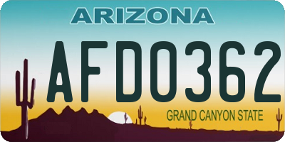 AZ license plate AFD0362