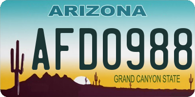AZ license plate AFD0988