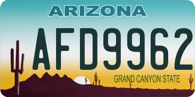 AZ license plate AFD9962
