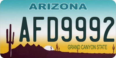 AZ license plate AFD9992